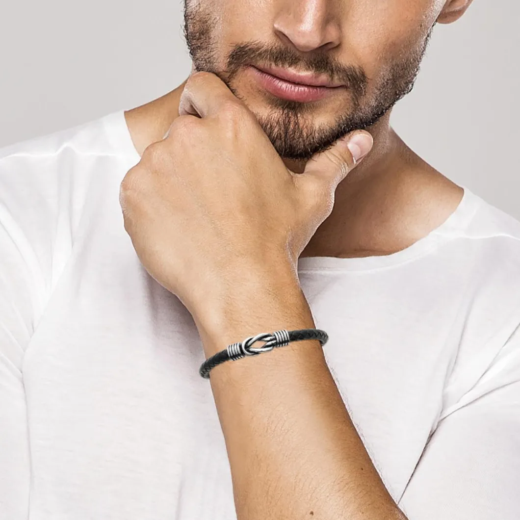 Maison de la Bijouterie Bracelet<Bracelet Homme acier nœud cuir noir 3ZYZY4YZ