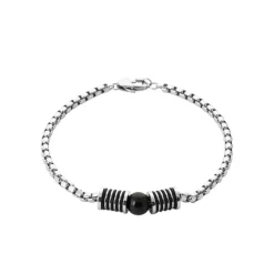 Maison de la Bijouterie Bracelet<Bracelet Homme acier perle agate noire 3ZYZ33YZ