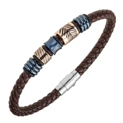 All Blacks Bijoux Bracelet<Bracelet Homme - 682385 Acier, Cuir Couleur Marron, multicolore
