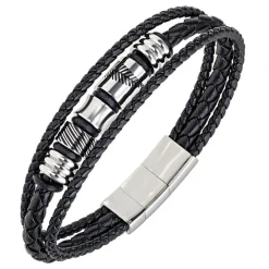 All Blacks Bijoux Bracelet<Bracelet Homme - 682349 Acier, Cuir Couleur Noir, Argent
