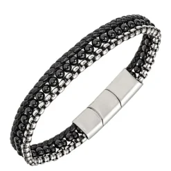 All Blacks Bijoux Bracelet<Bracelet Homme - 682396 Acier, Cuir Couleur Noir, Argent