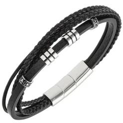 All Blacks Bijoux Bracelet<Bracelet Homme - 682407 Acier, Cuir Couleur Noir