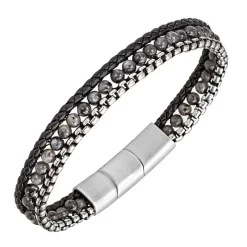 All Blacks Bijoux Bracelet<Bracelet Homme - 682395 Acier, Cuir Couleur Noir, Argent