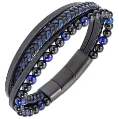 All Blacks Bijoux Bracelet<Bracelet Homme - 682360 Acier, Cuir Couleur Noir, Bleu