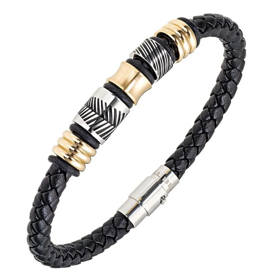 All Blacks Bijoux Bracelet<Bracelet Homme - 682345 Acier, Cuir Couleur Argent, Marron
