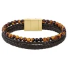 Boss Bijoux Bracelet<Bracelet Homme Sphere Mixed-1580787 Acier, Cuir Argent, Marron