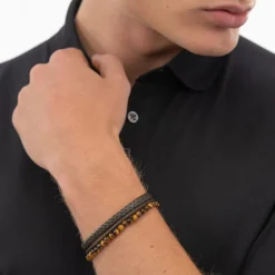 Boss Bijoux Bracelet<Bracelet Homme Sphere Mixed-1580787 Acier, Cuir Argent, Marron