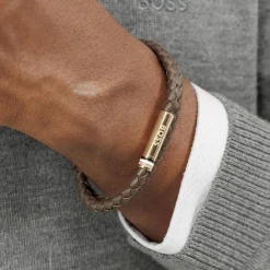 Boss Bijoux Bracelet<Bracelet Homme Ares - 1580670M Acier, Cuir Marron, Doré