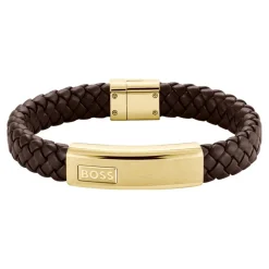Boss Bijoux Bracelet<Bracelet Homme Lander - 1580746M Acier, Cuir Marron, Doré
