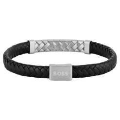 Boss Bijoux Bracelet<Bracelet Homme Tailored - 1580674M Acier, Cuir Noir, Argent