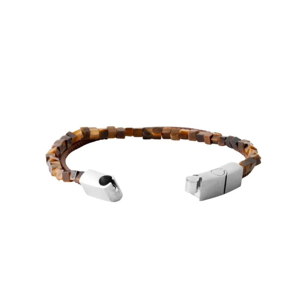 Maison de la Bijouterie Bracelet<Bracelet Homme œil de tigre cuir marron 3ZY0U4YZ
