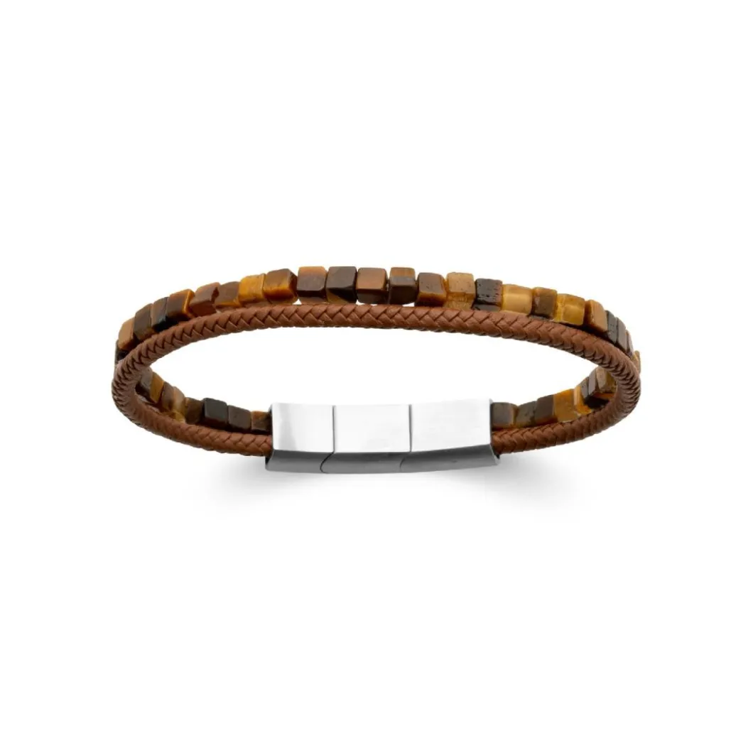 Maison de la Bijouterie Bracelet<Bracelet Homme œil de tigre cuir marron 3ZY0U4YZ
