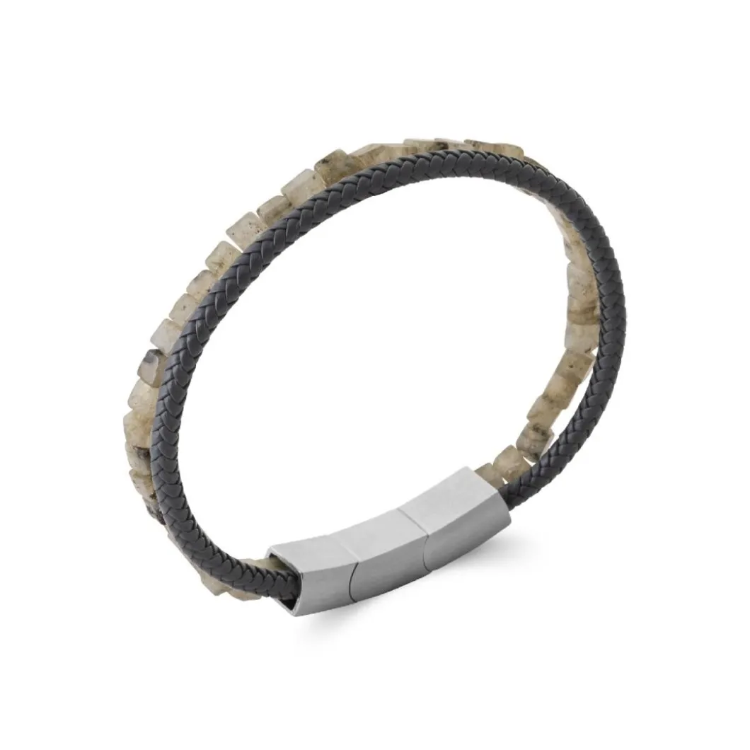 Maison de la Bijouterie Bracelet<Bracelet Homme labradorite cuir noir 3ZY0U5YZ