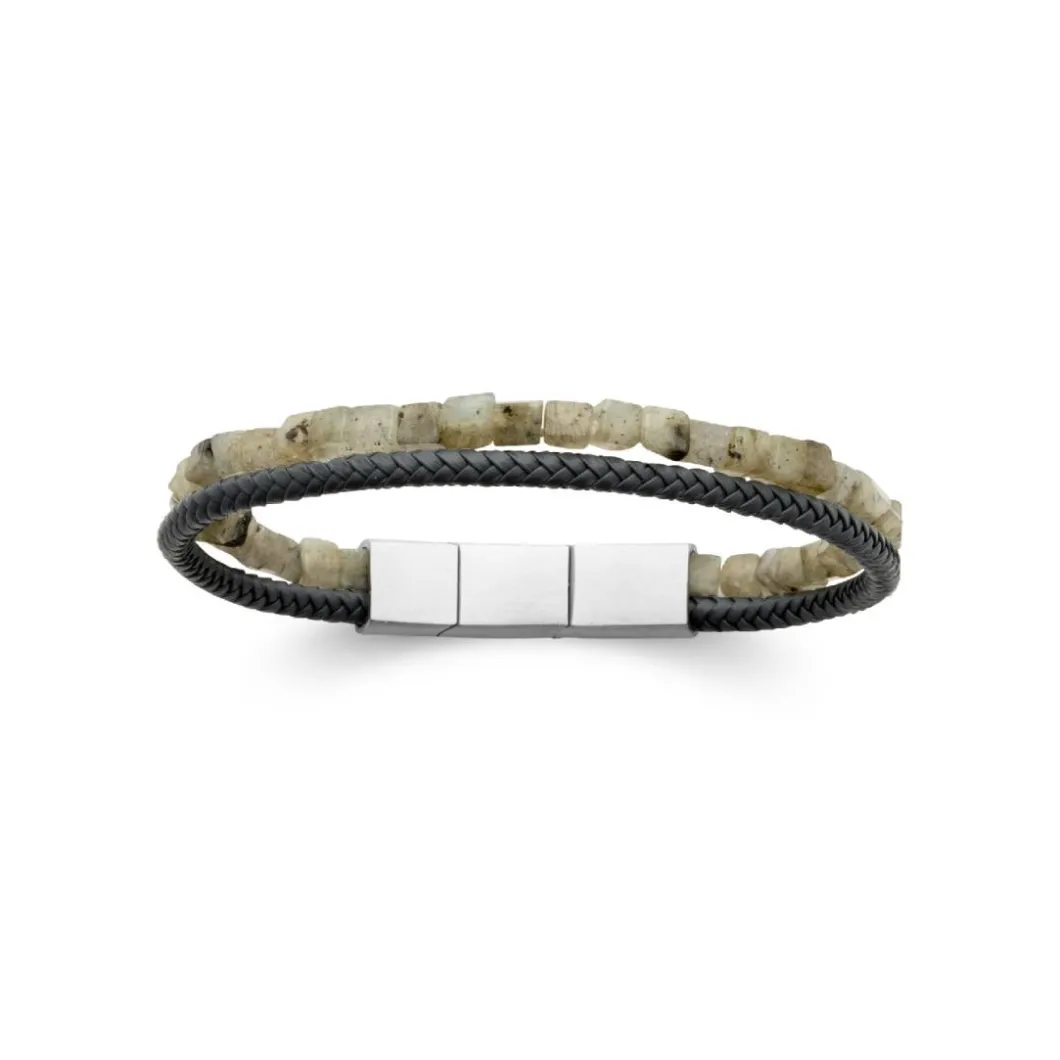 Maison de la Bijouterie Bracelet<Bracelet Homme labradorite cuir noir 3ZY0U5YZ