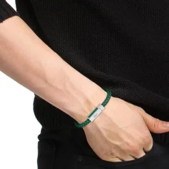Lacoste Bracelet<Bracelet Homme Rokel - 2040449 Acier, Cuir Noir, Vert