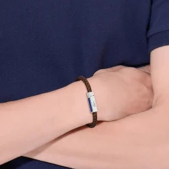 Lacoste Bracelet<Bracelet Homme Rokel - 2040450 Acier, Cuir Marron, Bleu