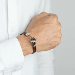 Lotus Style Bijoux Bracelet<Bracelet Lotus Style LS1832-2-5 - Bracelet Urban Man Double Tressés Marron Ancre Acier Homme