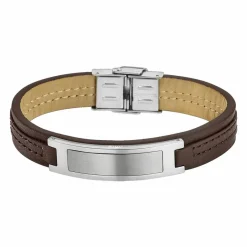 Lotus Style Bijoux Bracelet<Bracelet Urban Man LS1808-2-1 - Bracelet Cuir Marron Acier Homme