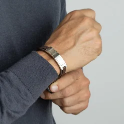 Lotus Style Bijoux Bracelet<Bracelet Urban Man LS1808-2-1 - Bracelet Cuir Marron Acier Homme