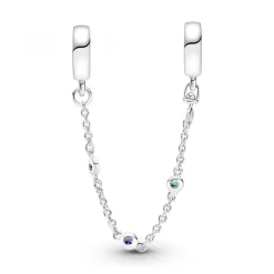 Pandora Charms<Chaîne de Confort Triple Pierre Bleue -