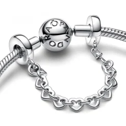 Pandora Charms<Charm Argenté Chaîne de Confort Frise de Cœurs