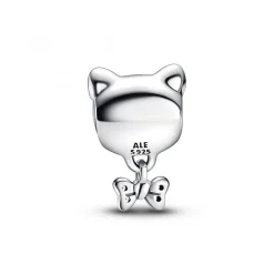 Pandora Charms<Charm argenté chat et nœud scintillant