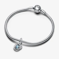 Pandora Charms<Charm argent sterling avec cristal bleu aqua de mer et zircone transparente femme Moments