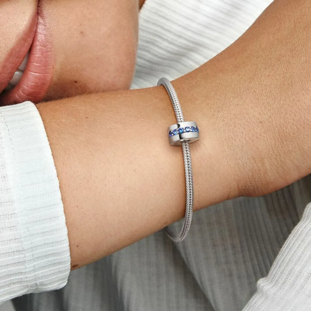 Pandora Charms<Charm Clip Éclat Bleu Colours - Argent