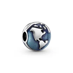 Pandora Charms<Charm Clip Globe Bleu Places - Argent