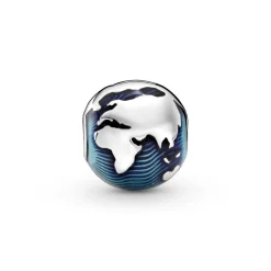 Pandora Charms<Charm Clip Globe Bleu Places - Argent