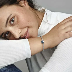 Pandora Charms<Charm Clip Globe Bleu Places - Argent