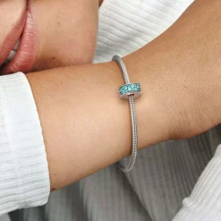 Pandora Charms<Charm Clip Pavé Bleu-Vert Moments