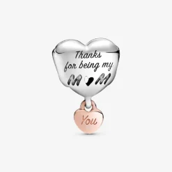 Pandora Charms<Charm Cœur de Maman Fête des mères - Argent & Métal Doré à l'or Rose fin 585/1000