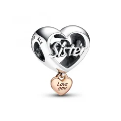 Pandora Charms<Charm Cœur en Métal doré à l'or rose fin 585/1000 Love You Sister