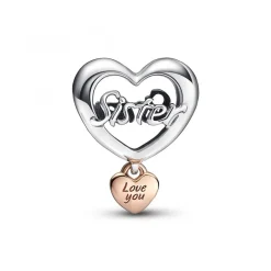 Pandora Charms<Charm Cœur en Métal doré à l'or rose fin 585/1000 Love You Sister