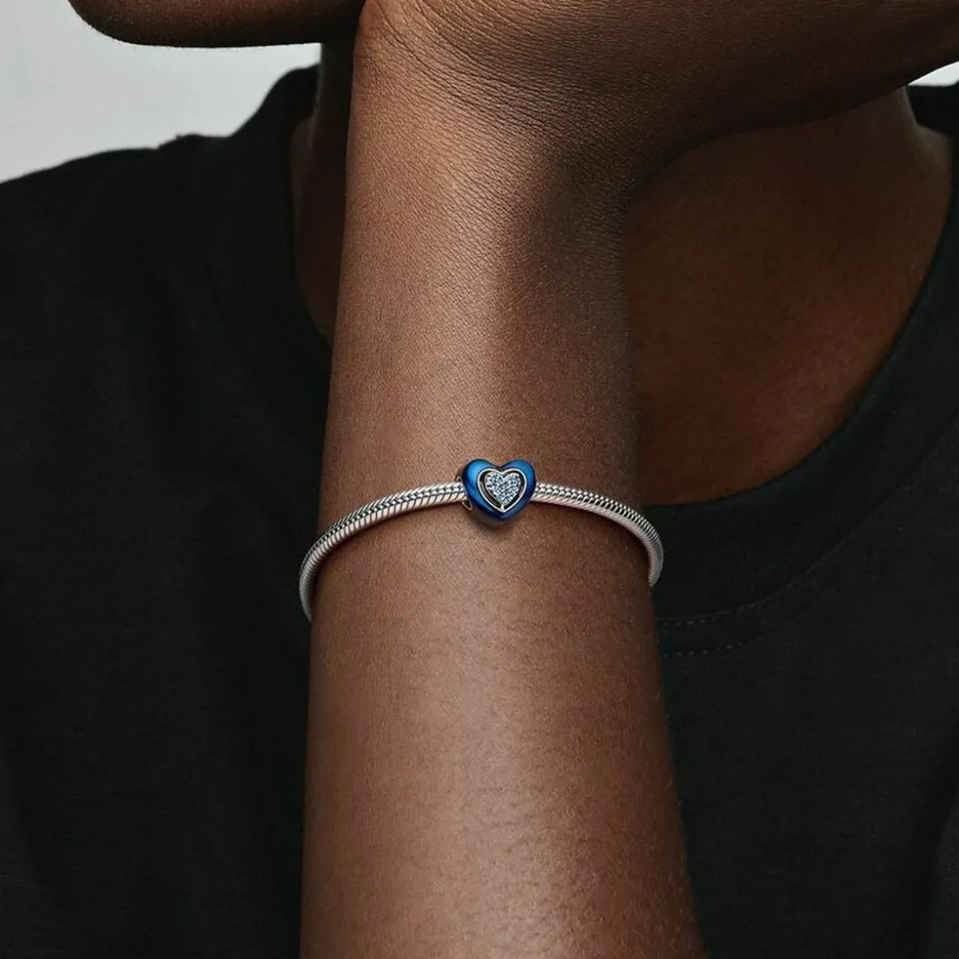 Pandora Charms<Charm Cœur Rotatif Bleu