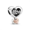 Pandora Charms<Charm Cœur Thank You Mum People - Argent et Métal Doré à l'or Rose fin 585/1000