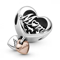 Pandora Charms<Charm Cœur Thank You Mum People - Argent et Métal Doré à l'or Rose fin 585/1000