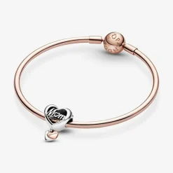 Pandora Charms<Charm Cœur Thank You Mum People - Argent et Métal Doré à l'or Rose fin 585/1000