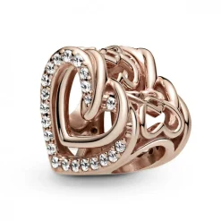Pandora Charms<Charm Cœurs Entrelacés Scintillant Bijoux - Métal Doré à l'or Rose fin 585/1000