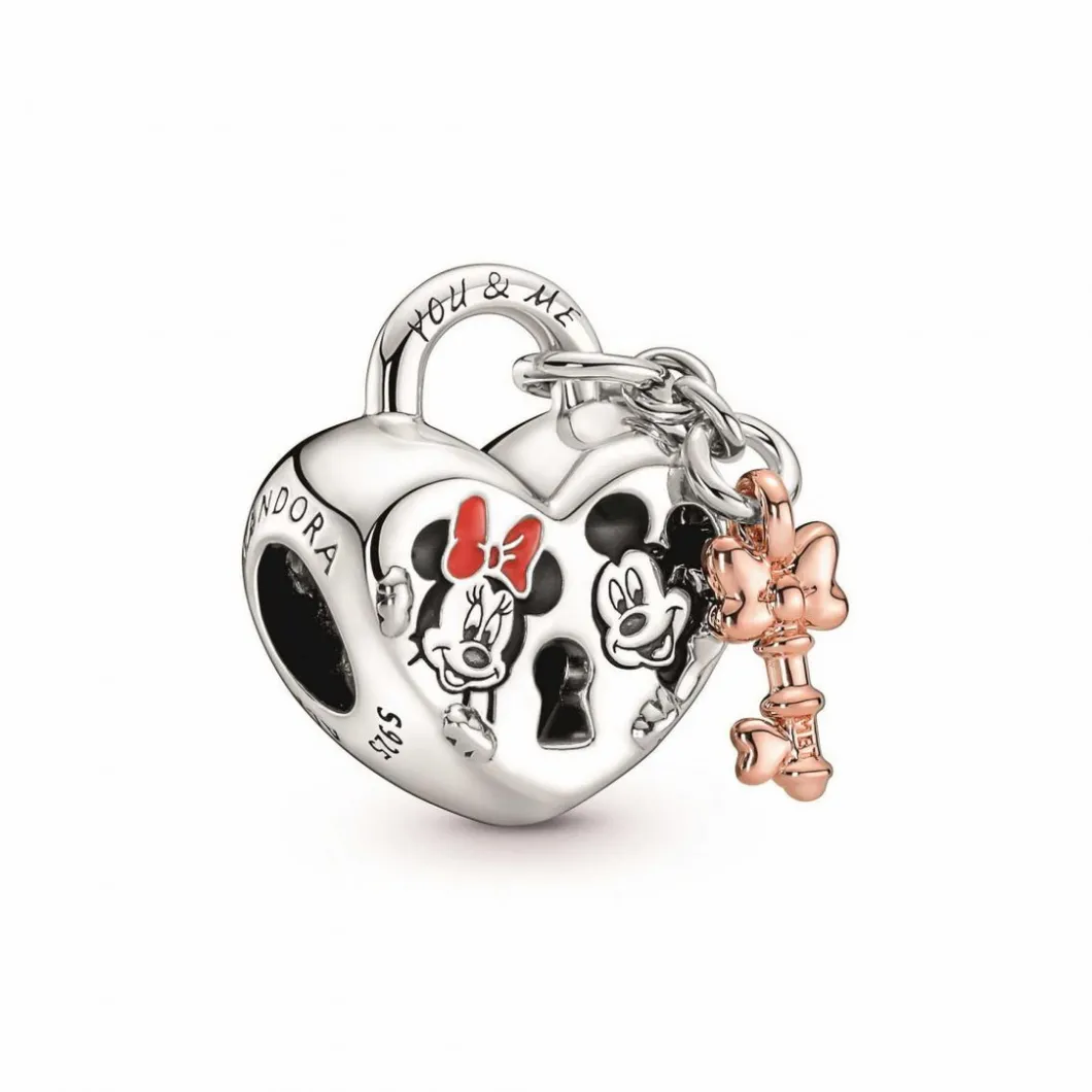 Pandora Charms<Charm Disney x Cadenas cœur Mickey & Minnie - Argent