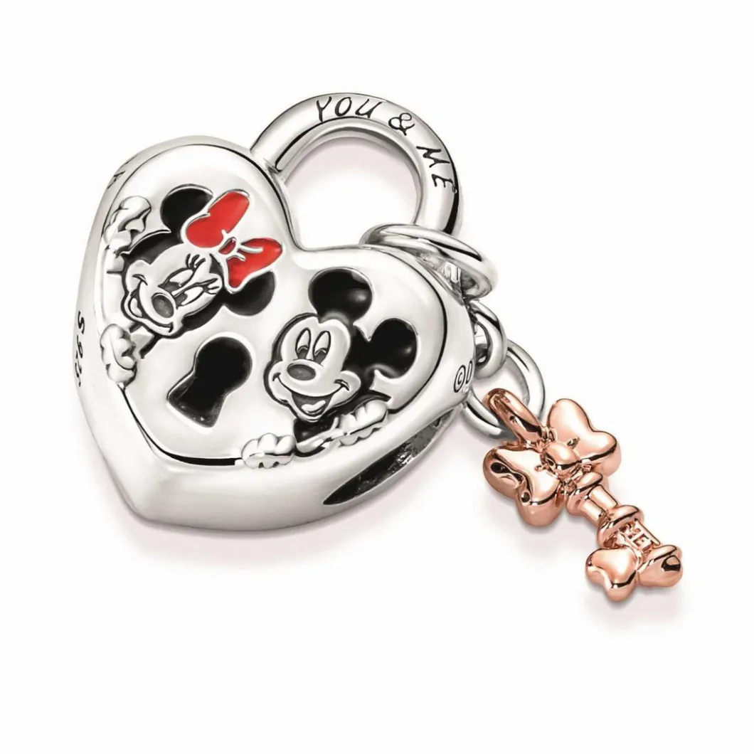 Pandora Charms<Charm Disney x Cadenas cœur Mickey & Minnie - Argent