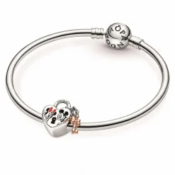Pandora Charms<Charm Disney x Cadenas cœur Mickey & Minnie - Argent