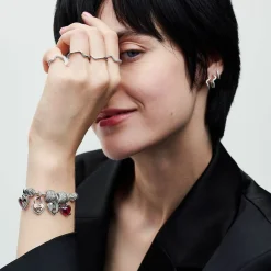 Pandora Charms<Charm Disney x Cadenas cœur Mickey & Minnie - Argent