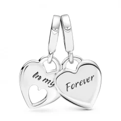 Pandora Charms<Charm Double Pendant Cœur Séparable Mère & Fille - Argent