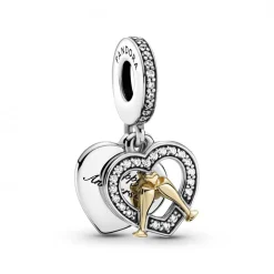 Pandora Charms<Charm Double Pendant Joyeux Anniversaire de Mariage Bicolore People - Argent & Métal Doré à l'or fin 585/1000
