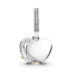 Pandora Charms<Charm Double Pendant Joyeux Anniversaire de Mariage Bicolore People - Argent & Métal Doré à l'or fin 585/1000