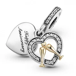Pandora Charms<Charm Double Pendant Joyeux Anniversaire de Mariage Bicolore People - Argent & Métal Doré à l'or fin 585/1000