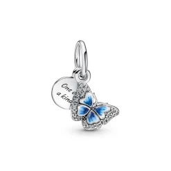 Pandora Charms<Charm double pendant Moments Papillon bleu & Citation - Argent 925/1000ᵉ