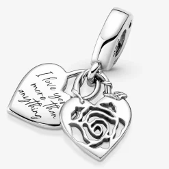 Pandora Charms<Charm double pendant Moments Cadenas & cœur - Argent